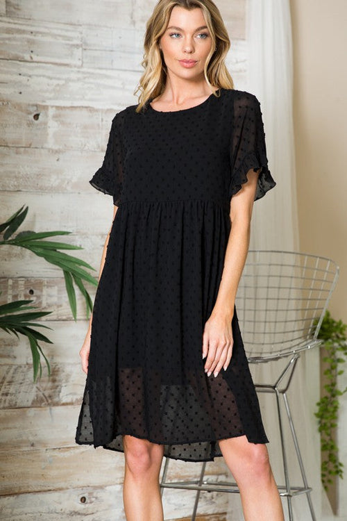 Swiss Dot Chiffon Ruffle Sleeve Dress