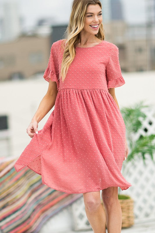 Swiss Dot Chiffon Ruffle Sleeve Dress