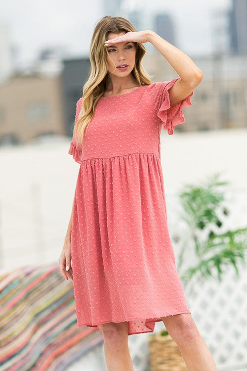 Swiss Dot Chiffon Ruffle Sleeve Dress