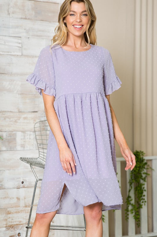 Swiss Dot Chiffon Ruffle Sleeve Dress
