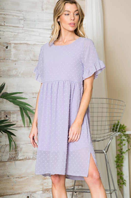 Swiss Dot Chiffon Ruffle Sleeve Dress
