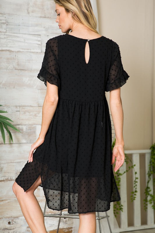 Swiss Dot Chiffon Ruffle Sleeve Dress