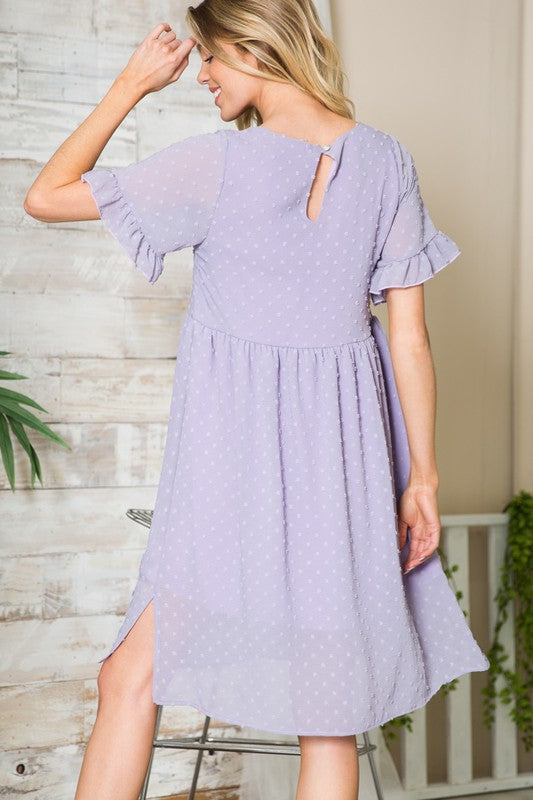 Swiss Dot Chiffon Ruffle Sleeve Dress