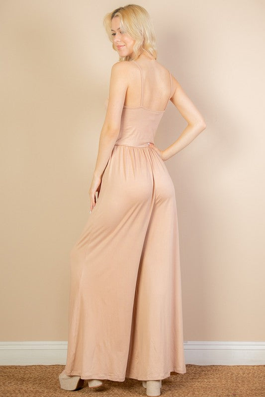 Button Front Wide-Leg Jumpsuit