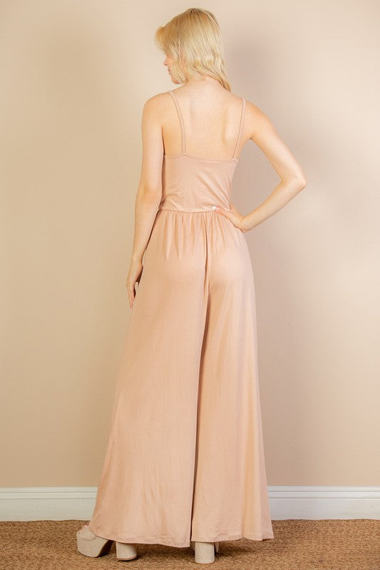 Button Front Wide-Leg Jumpsuit