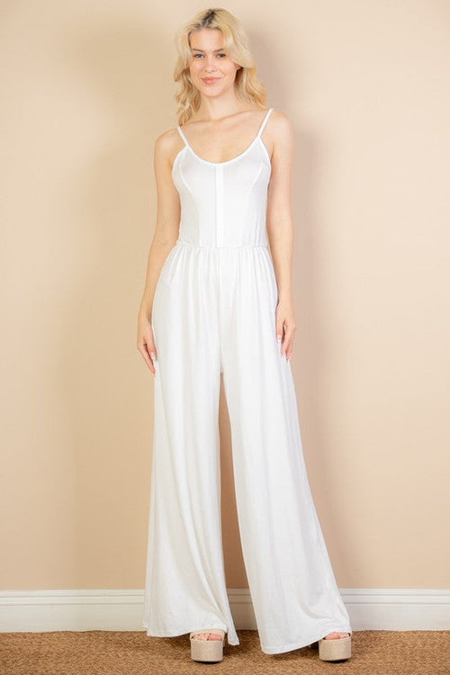 Button Front Wide-Leg Jumpsuit