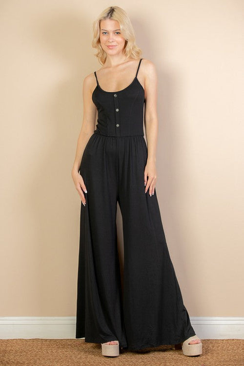 Button Front Wide-Leg Jumpsuit