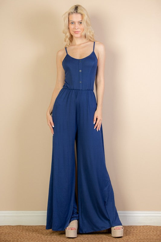 Button Front Wide-Leg Jumpsuit