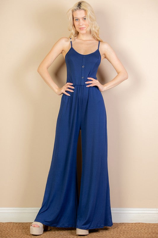 Button Front Wide-Leg Jumpsuit