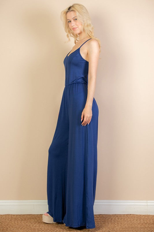 Button Front Wide-Leg Jumpsuit
