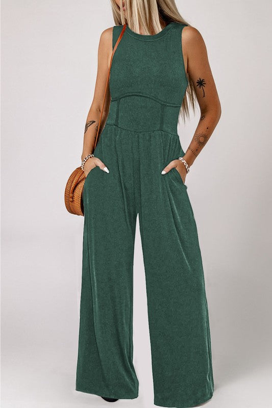 Cinched Waist Sleeveless Wide-Leg Jumpsuit