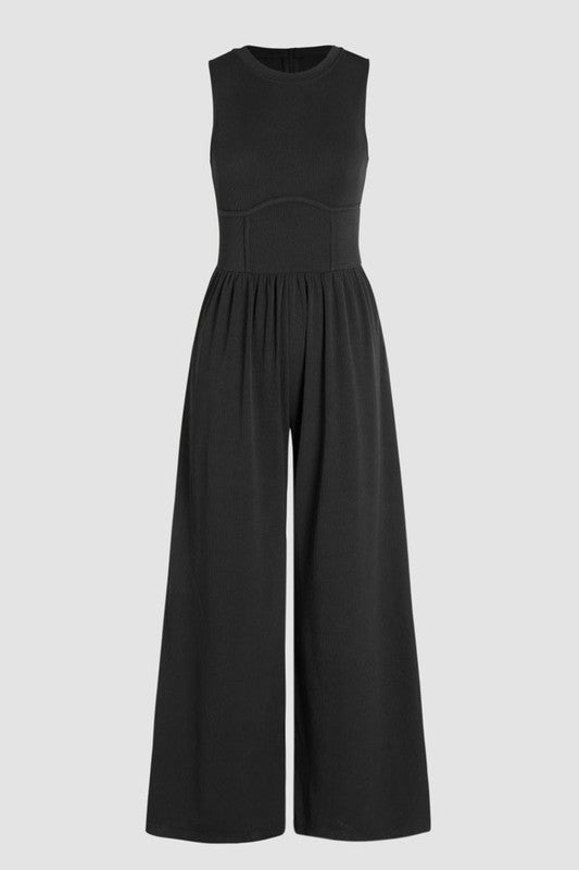 Cinched Waist Sleeveless Wide-Leg Jumpsuit