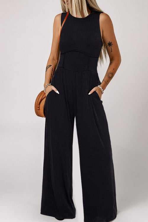 Cinched Waist Sleeveless Wide-Leg Jumpsuit