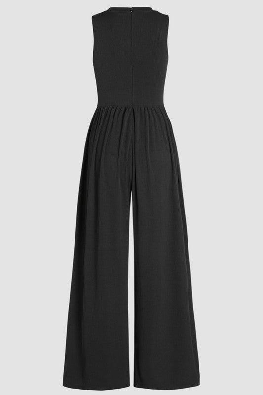 Cinched Waist Sleeveless Wide-Leg Jumpsuit