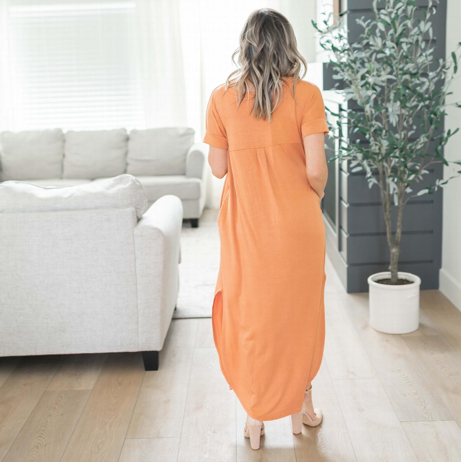 Viscose V-Neck Side Slit Maxi Dress