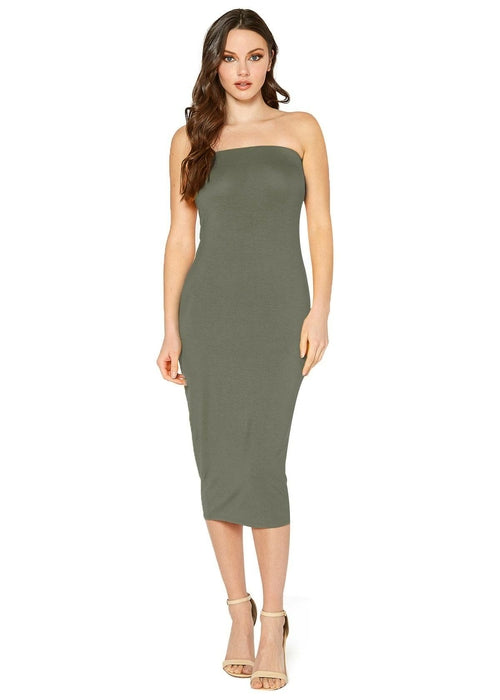 Solid Tube Top Bodycon Midi Dress