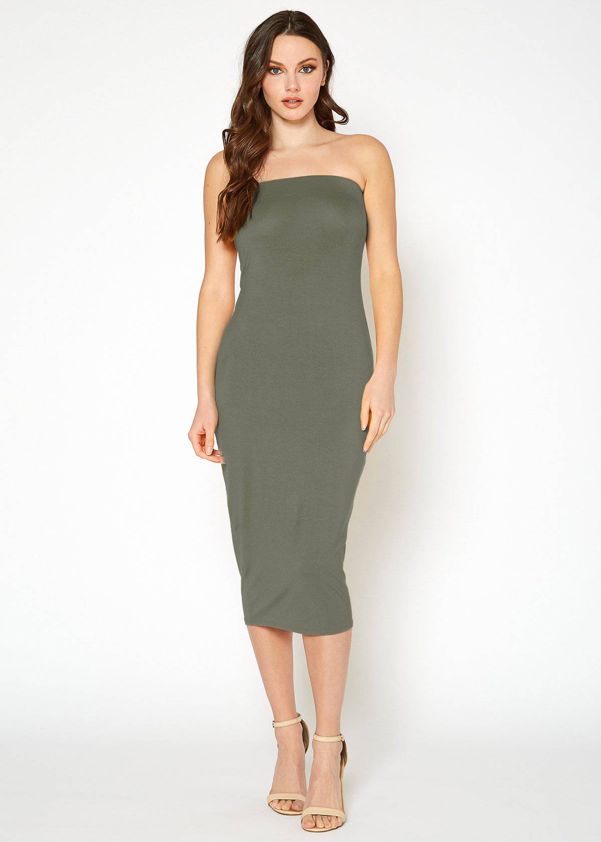 Solid Tube Top Bodycon Midi Dress