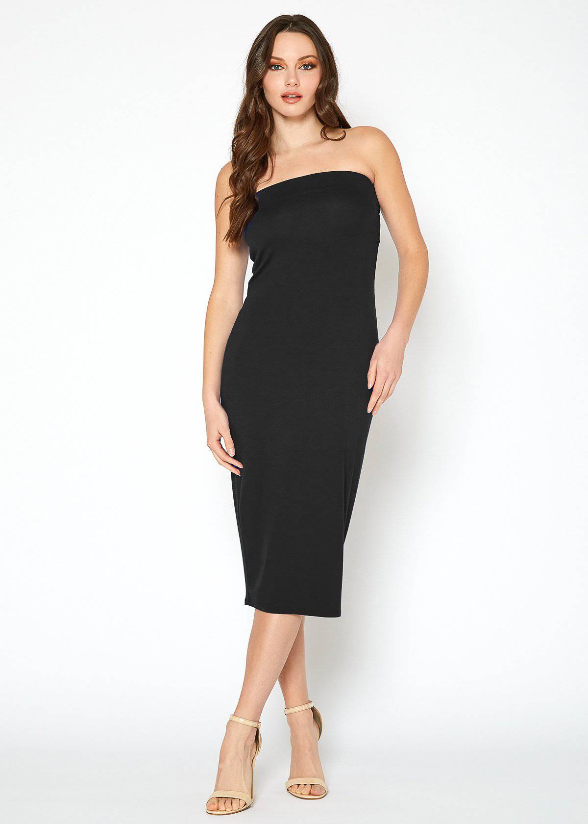 Solid Tube Top Bodycon Midi Dress