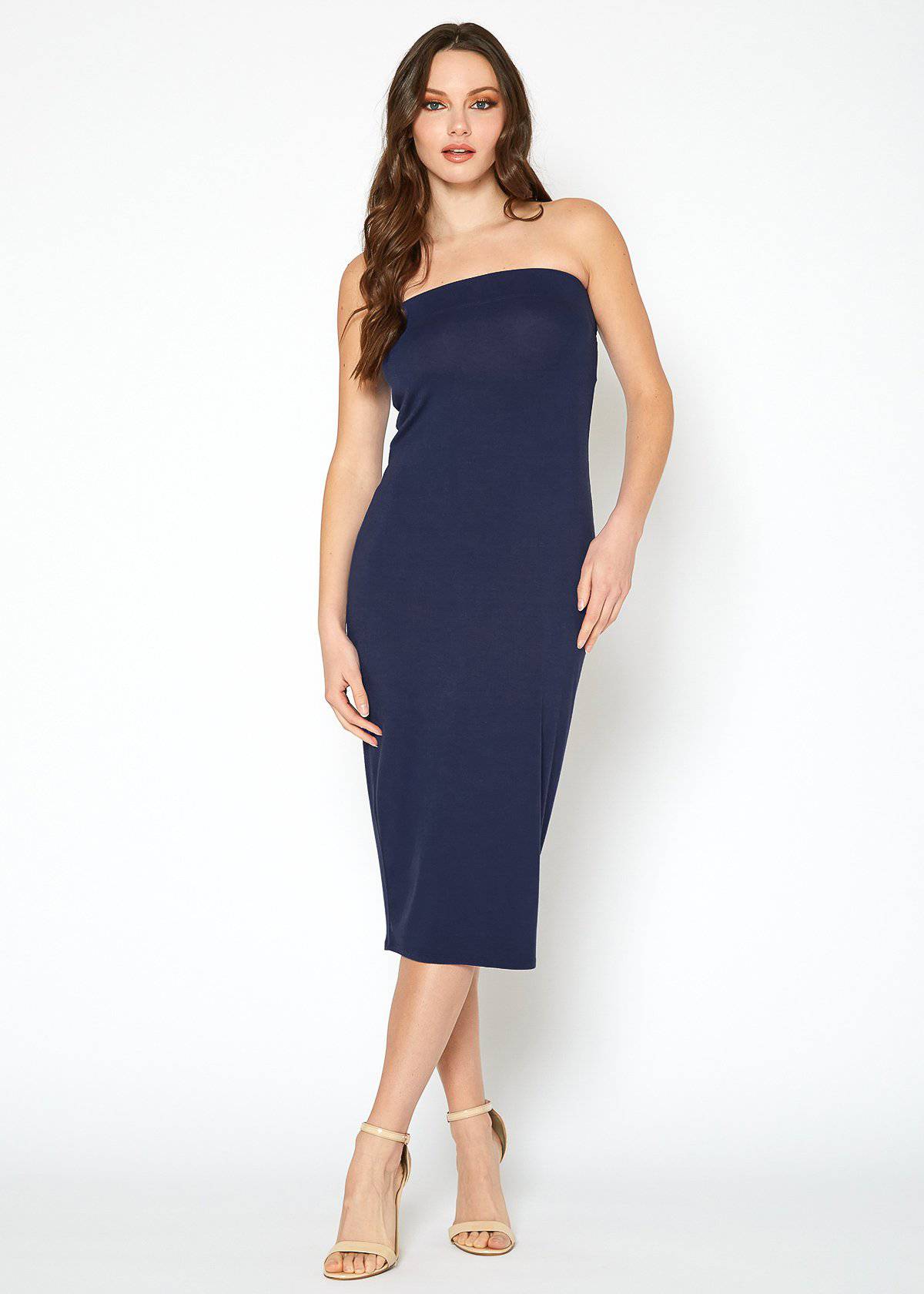 Solid Tube Top Bodycon Midi Dress