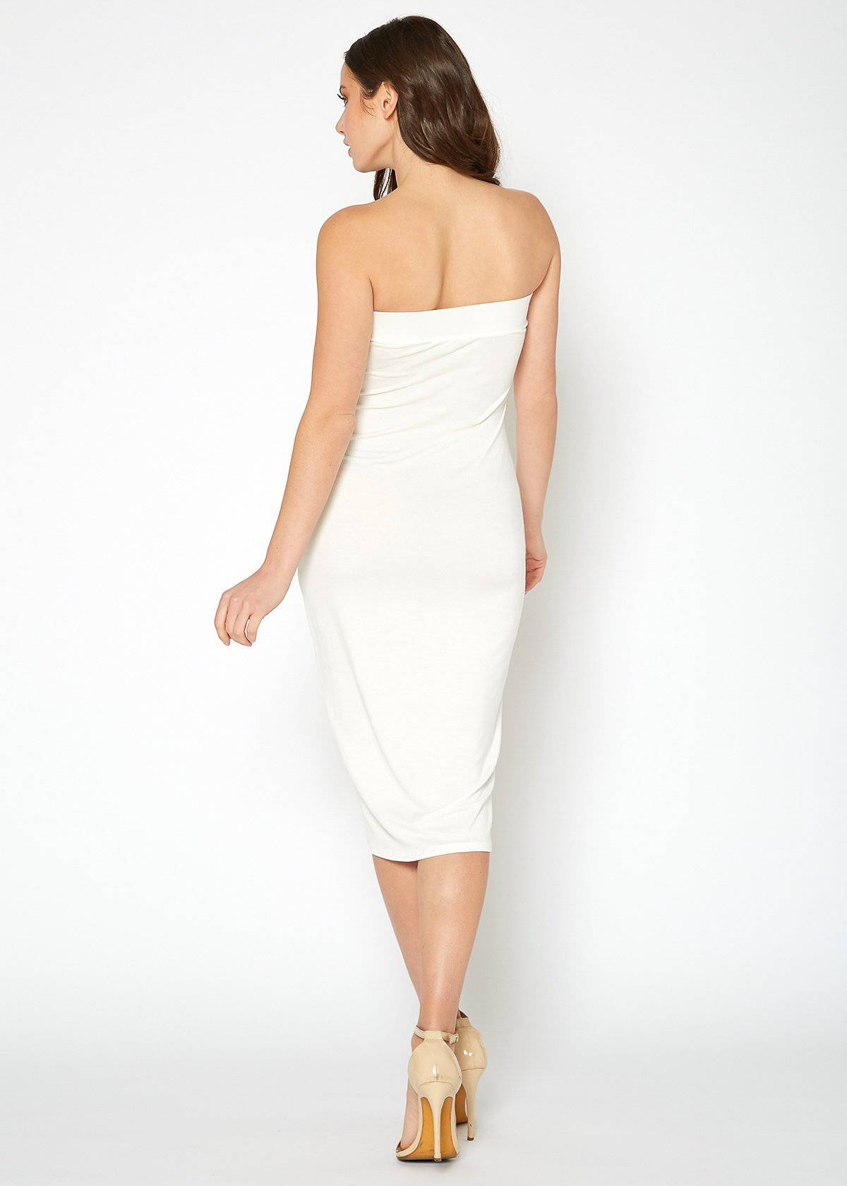 Solid Tube Top Bodycon Midi Dress