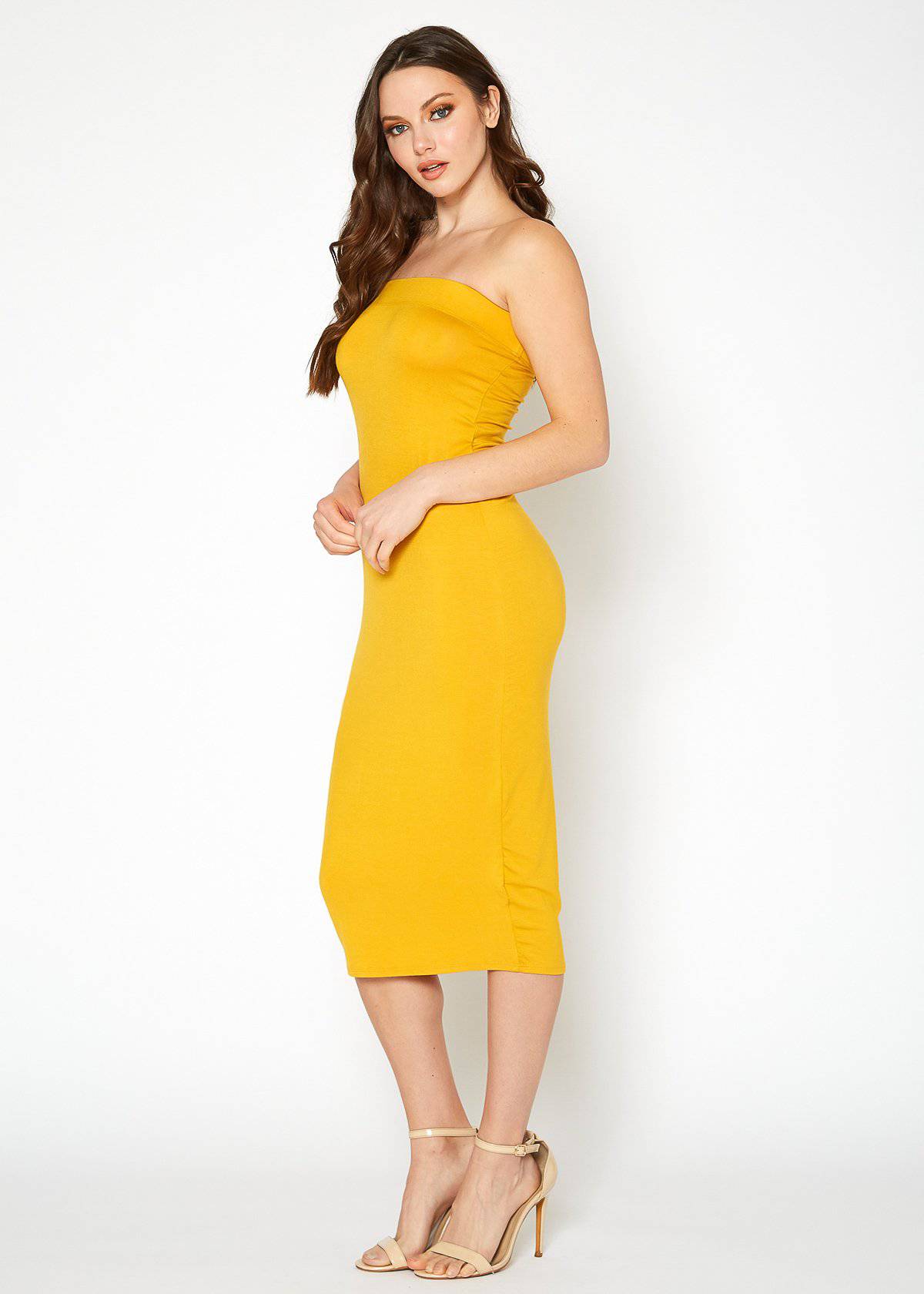 Solid Tube Top Bodycon Midi Dress