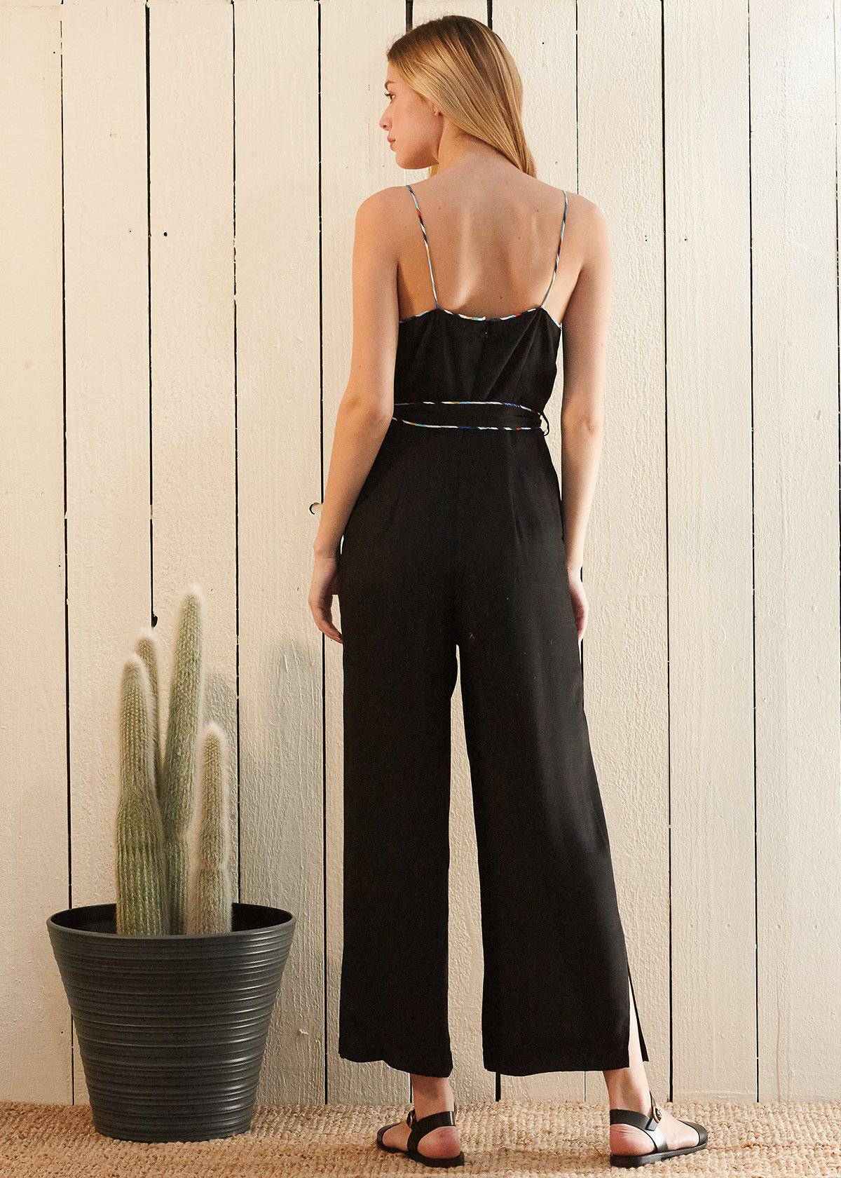 Multi-Colour Binding Sleeveless Jumpsuit — Black