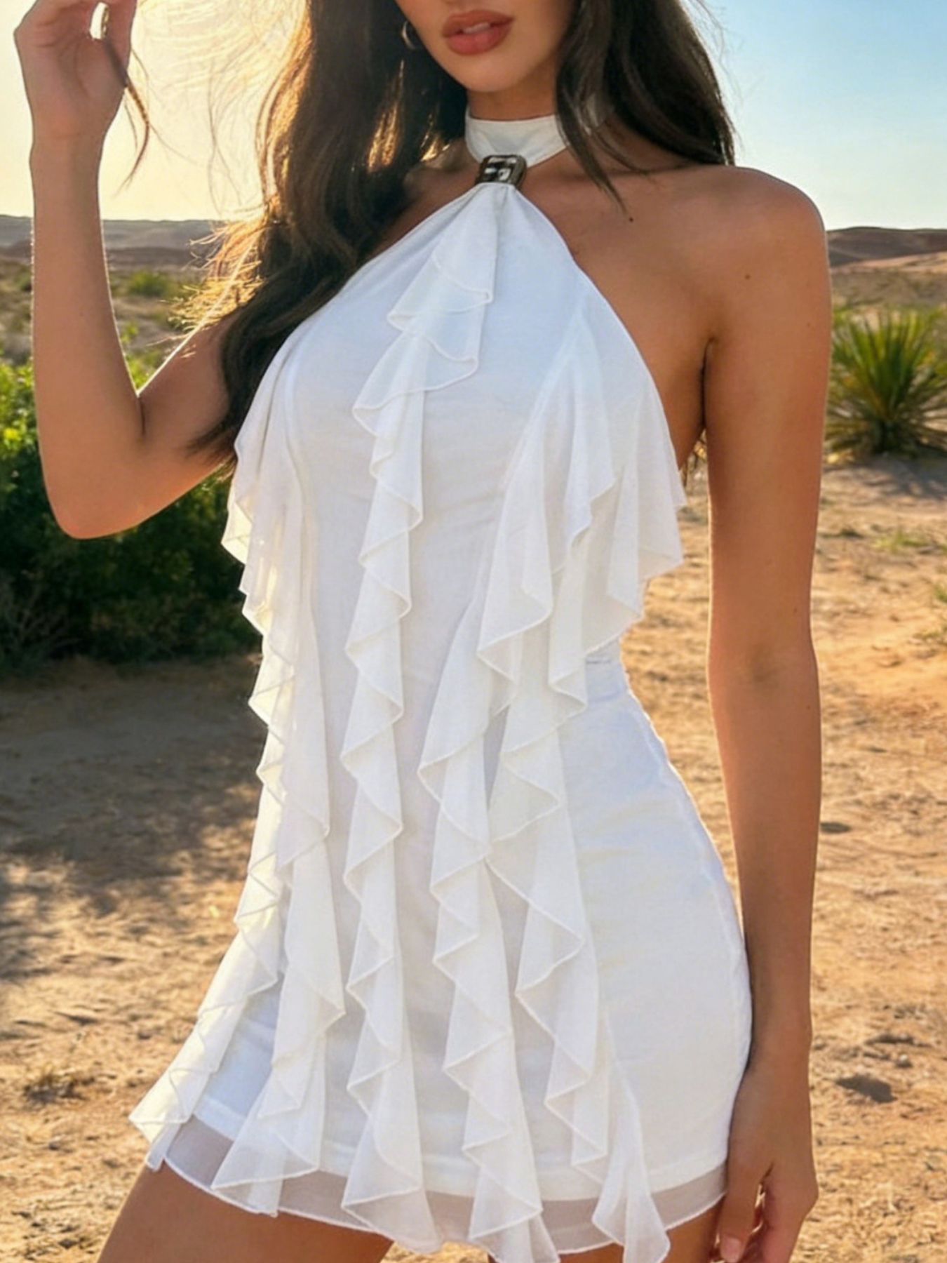 Ruffled Halter Neck Mini Dress