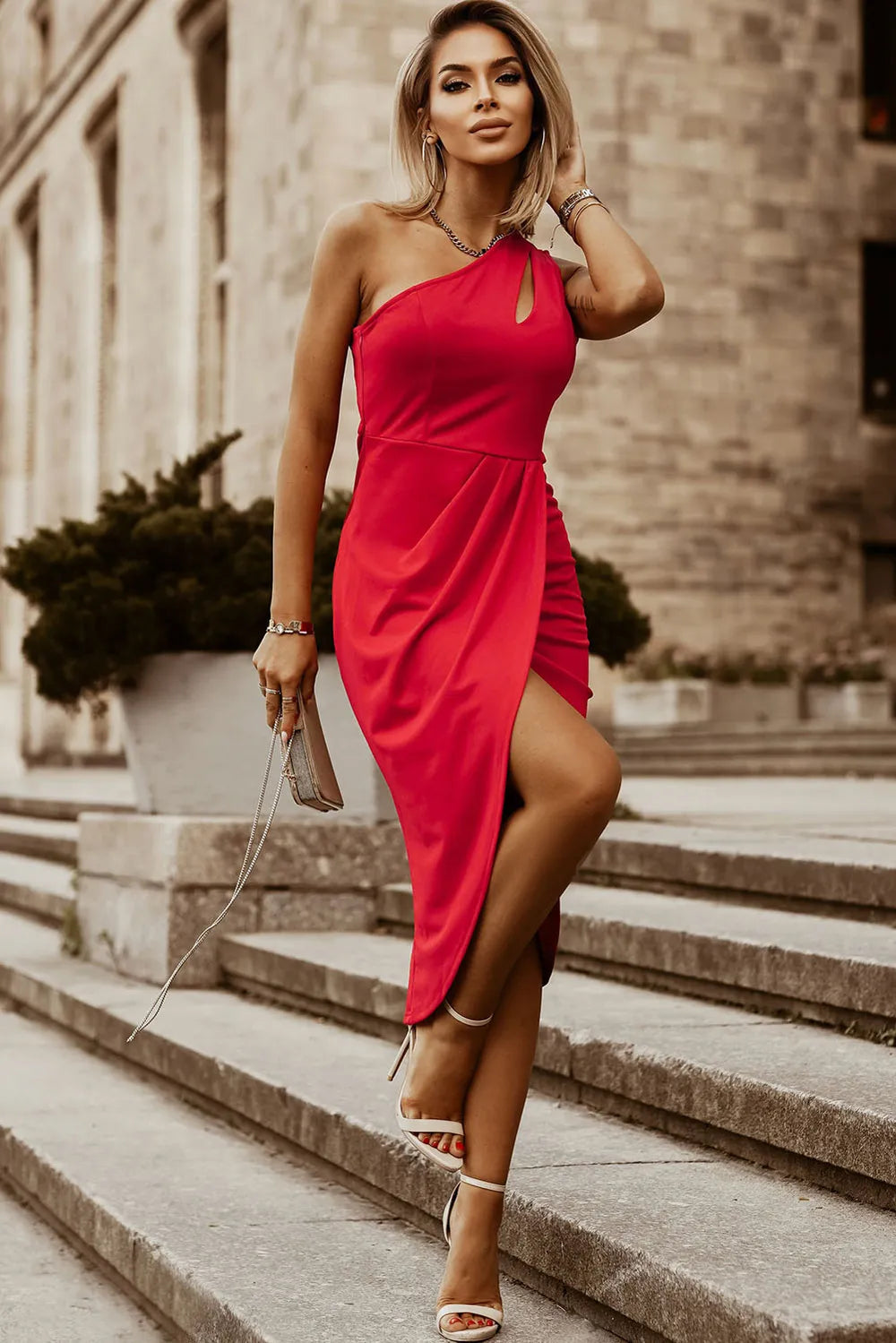 Ruched Cutout Single Shoulder Mini Dress