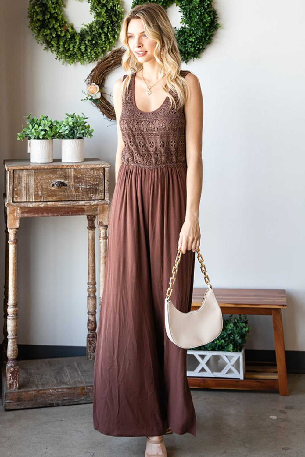 Tie-Back Sleeveless Slit Wide-Leg Jumpsuit