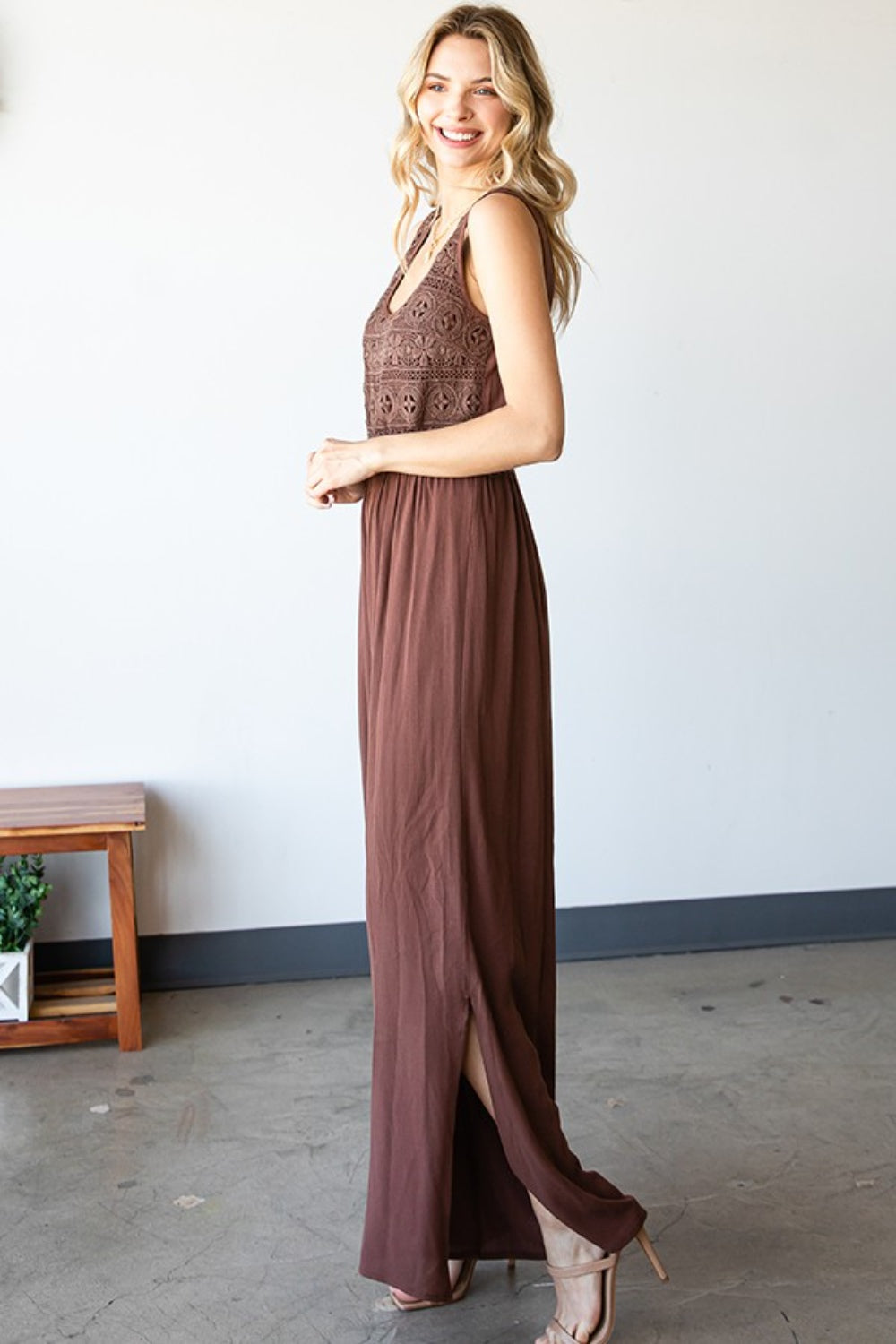 Tie-Back Sleeveless Slit Wide-Leg Jumpsuit