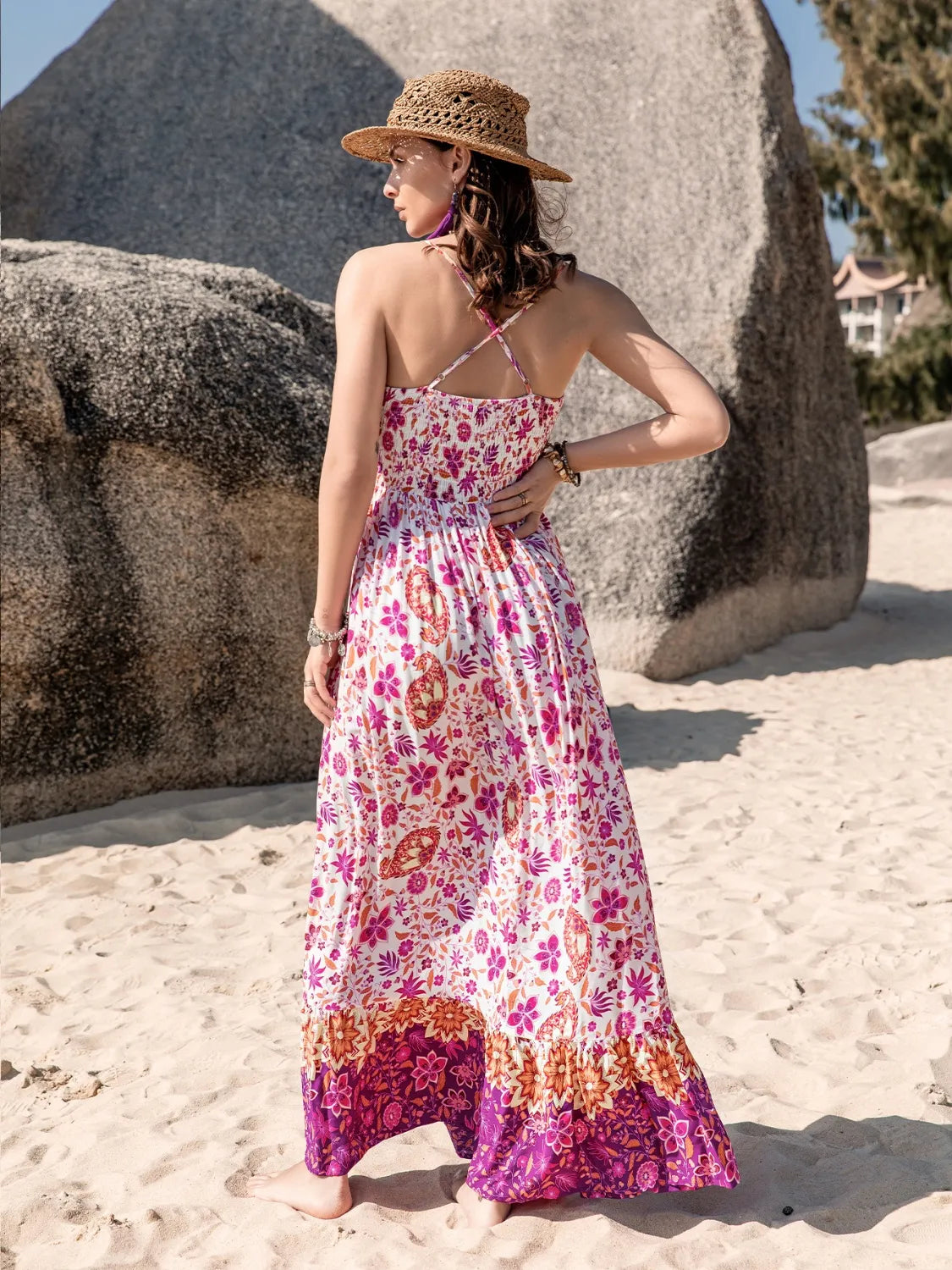 Printed Scoop Neck Ruched Cami Dress