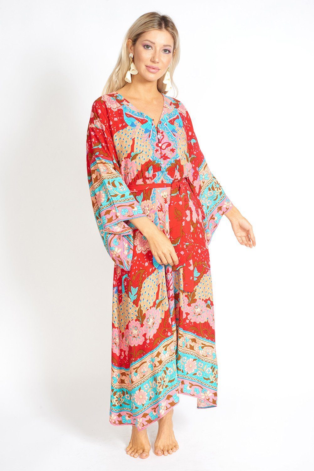 Peacock Floral Maxi Kimono Dress