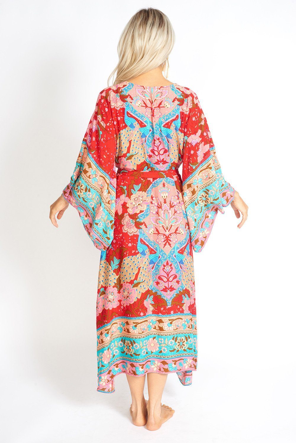 Peacock Floral Maxi Kimono Dress
