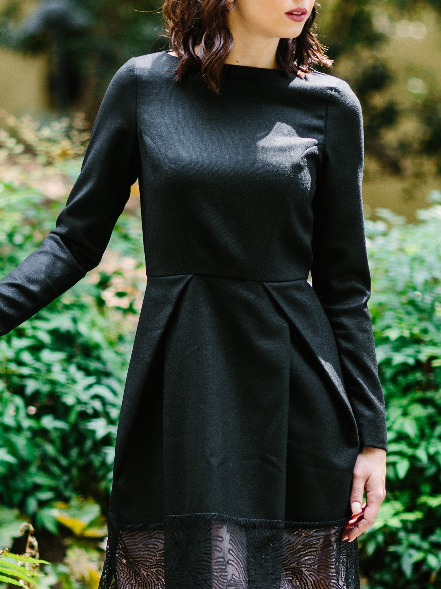 First Lady Lace Boat-Neck Dress — Black