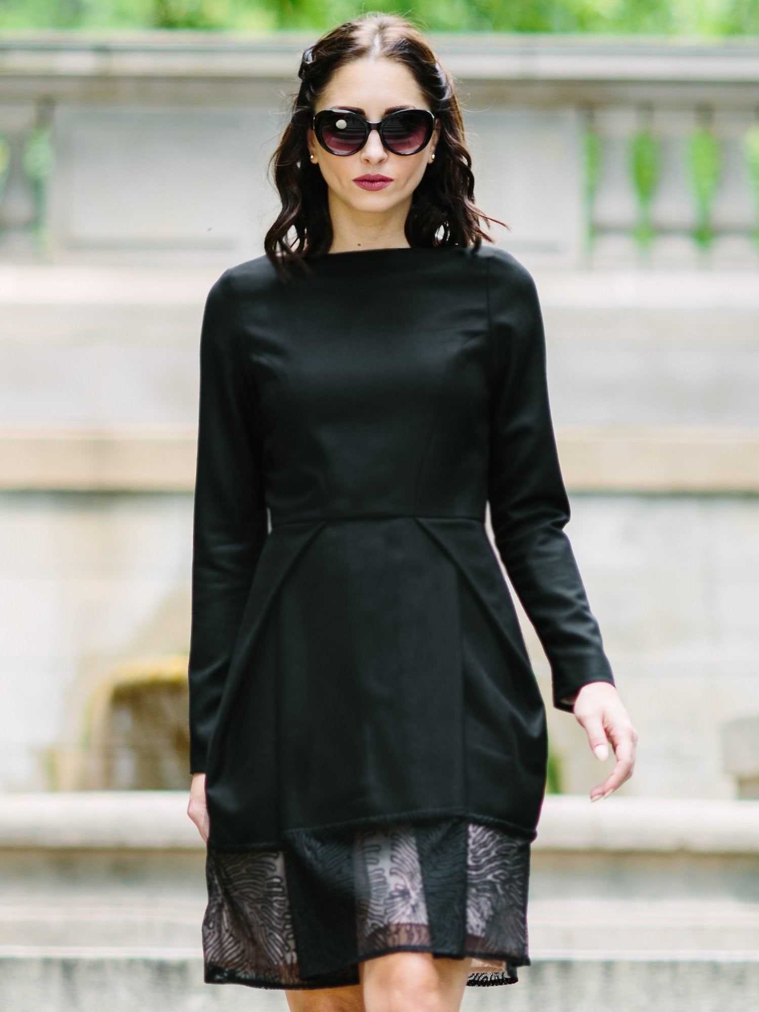 First Lady Lace Boat-Neck Dress — Black