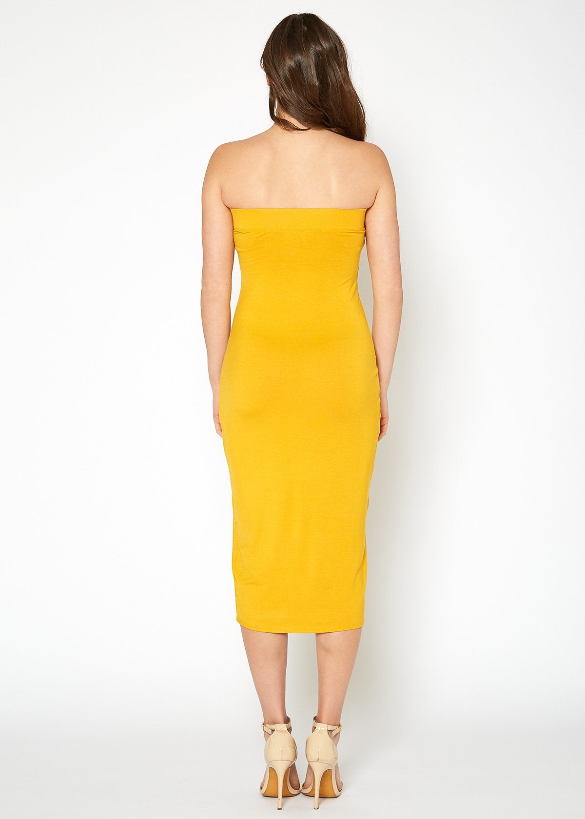 Solid Tube Top Bodycon Midi Dress