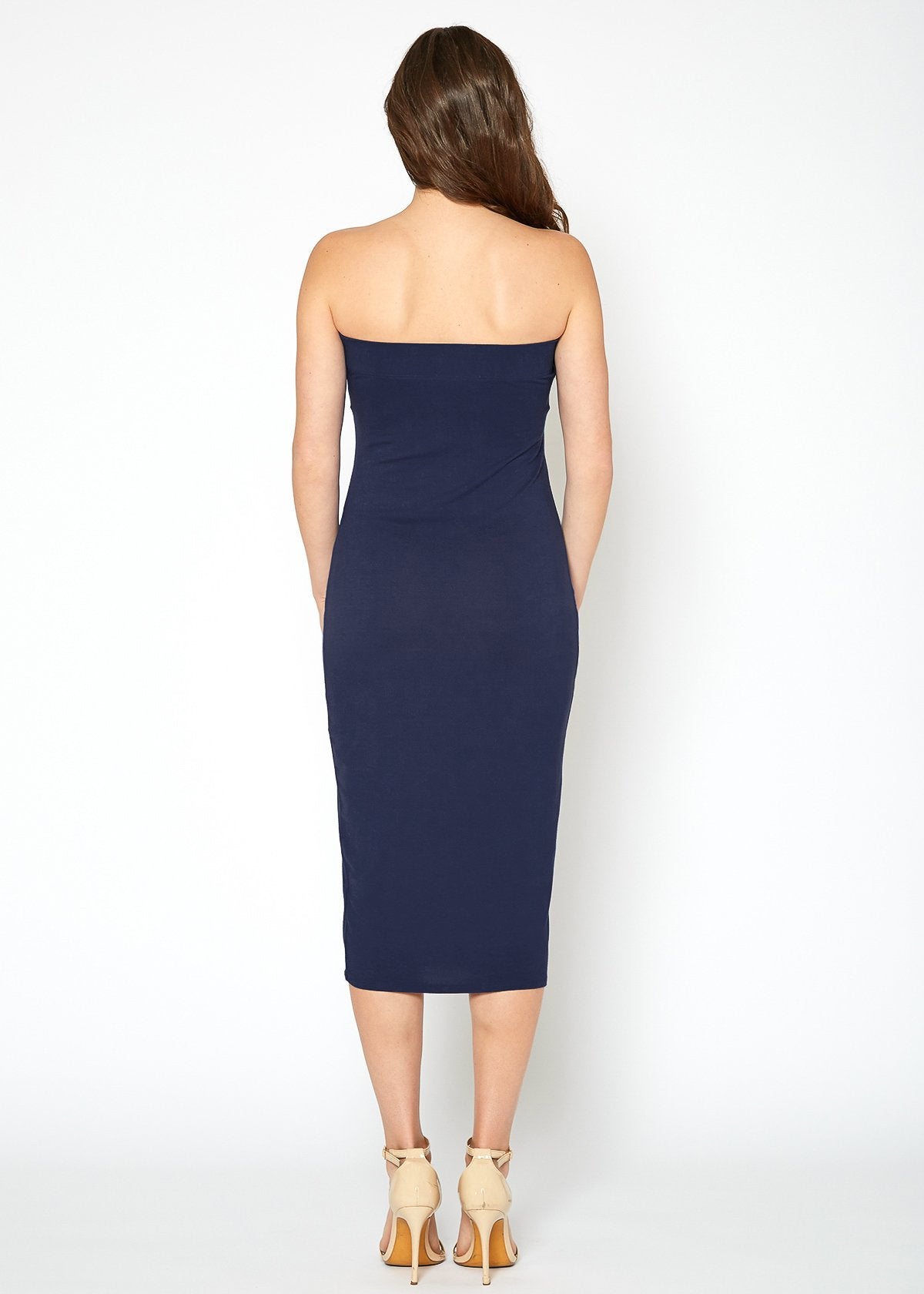 Solid Tube Top Bodycon Midi Dress