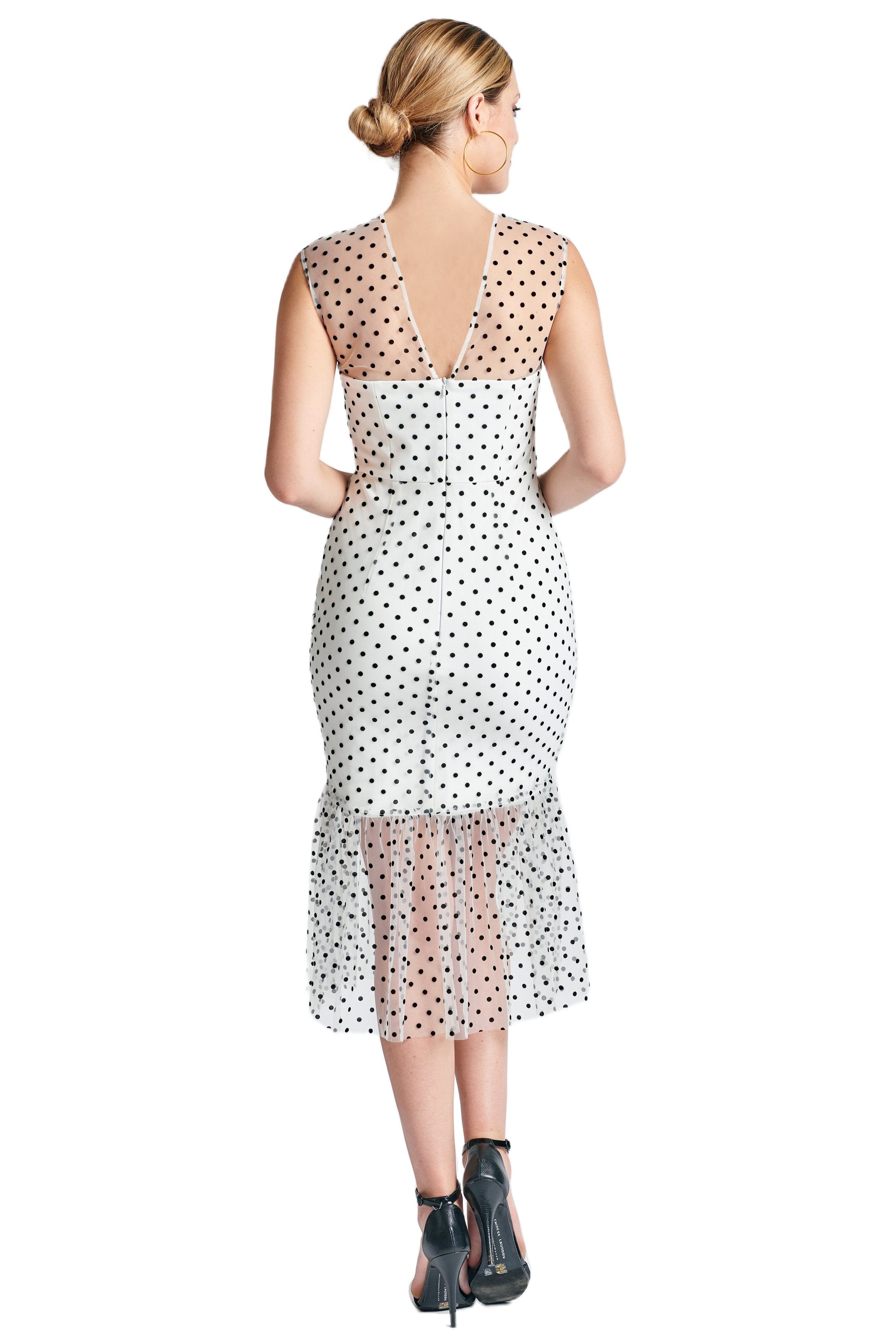 Polka Dot Sleeveless Midi Mesh Dress