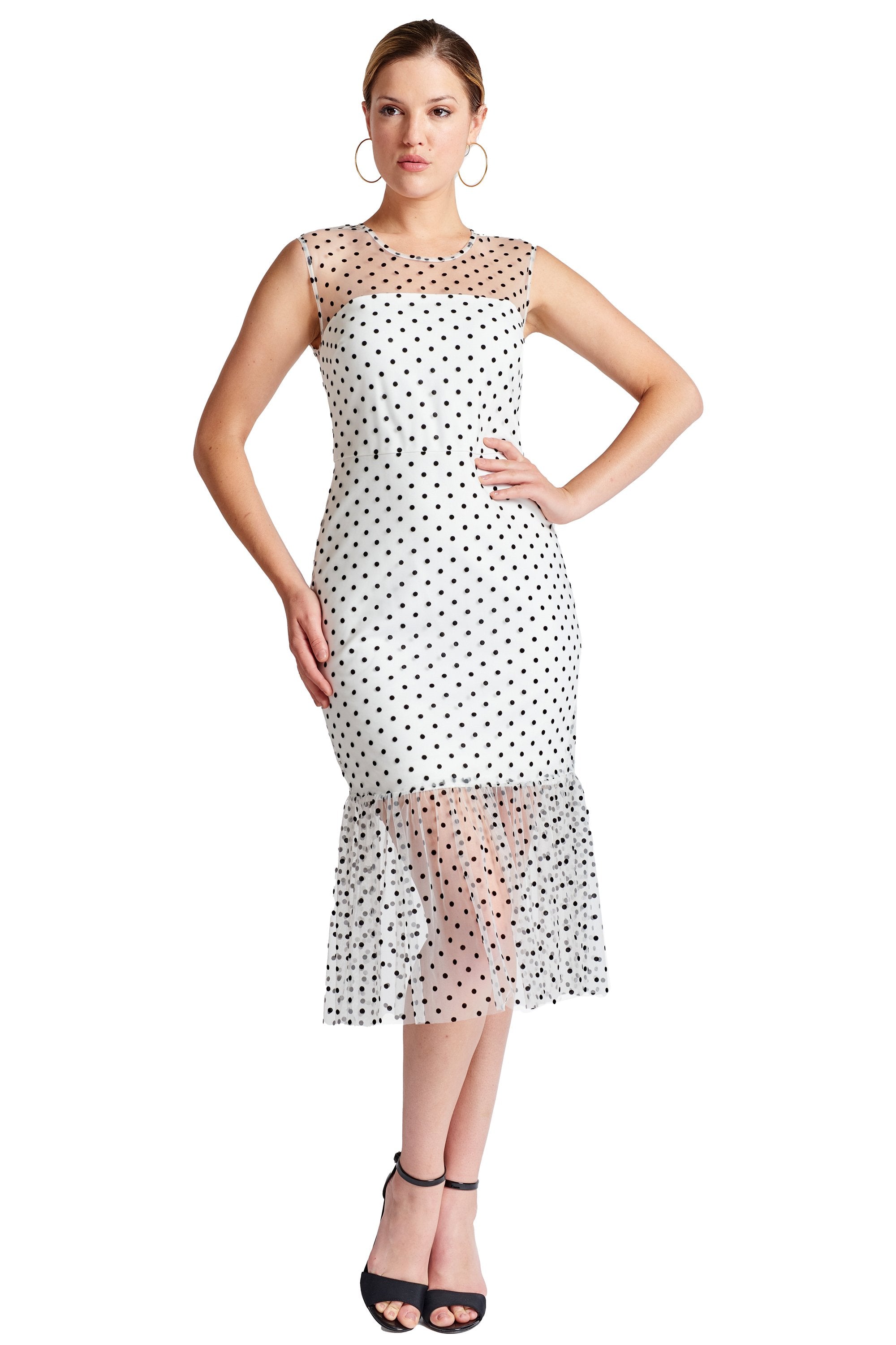 Polka Dot Sleeveless Midi Mesh Dress