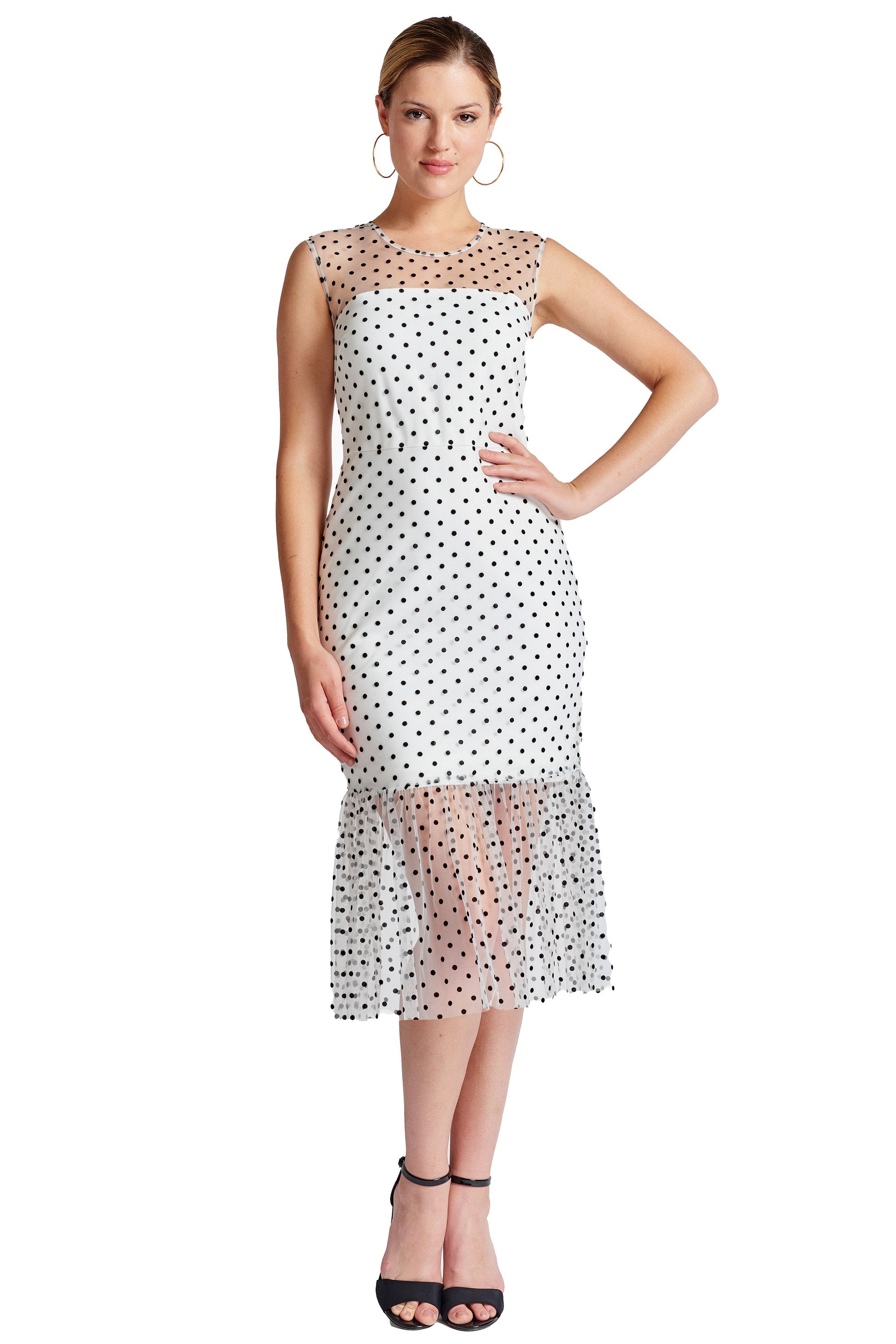 Polka Dot Sleeveless Midi Mesh Dress