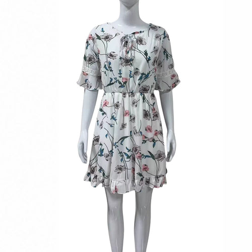 V-Neck Lace-Up Floral Short Dress