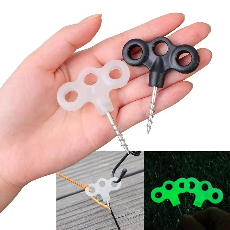 Camping Tent Screw Pegs & Rope Clips — 6 Pack