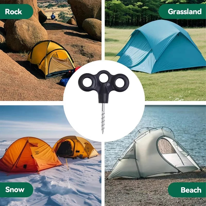 Camping Tent Screw Pegs & Rope Clips — 6 Pack