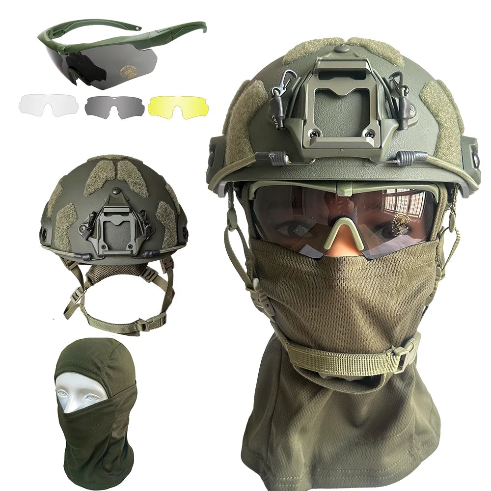 Military Tactical Helmet Set with Goggles & Face Mask