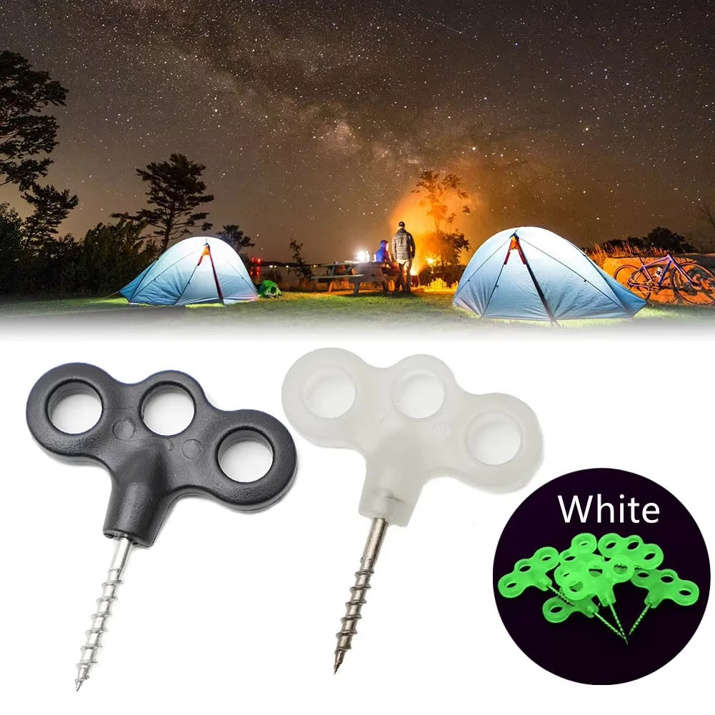 Camping Tent Screw Pegs & Rope Clips — 6 Pack