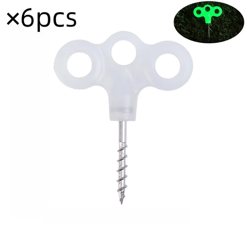 Camping Tent Screw Pegs & Rope Clips — 6 Pack