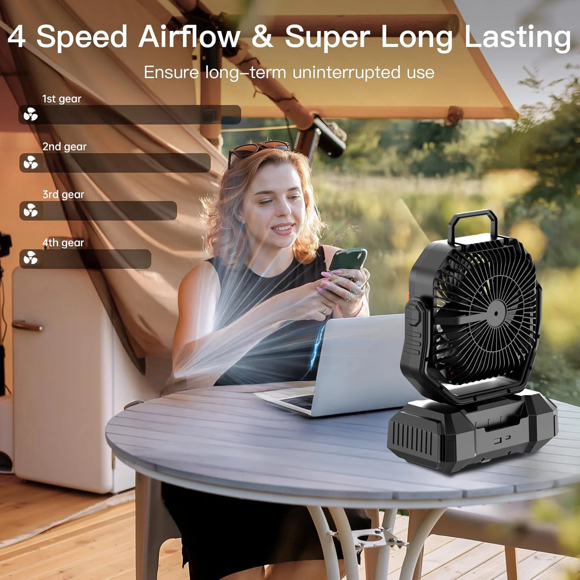 40,000mAh Rechargeable 4-Speed Camping Fan