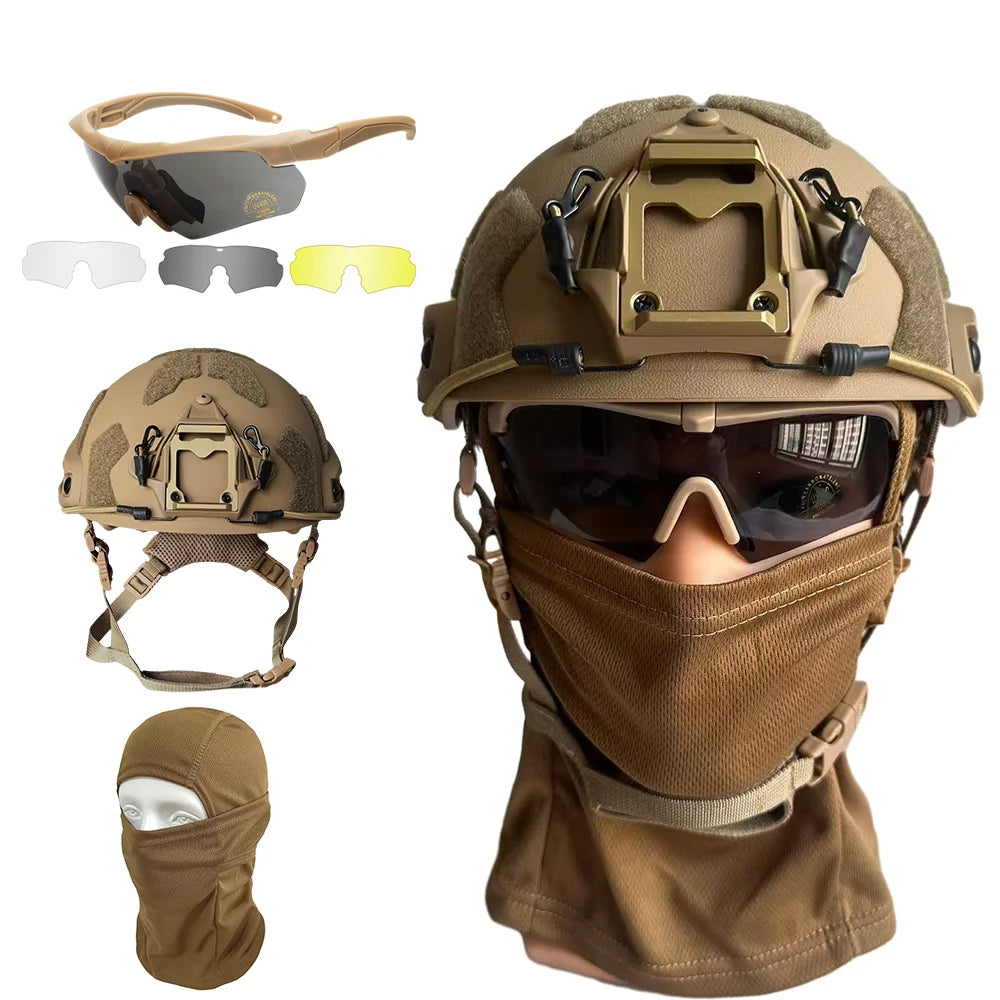 Military Tactical Helmet Set with Goggles & Face Mask