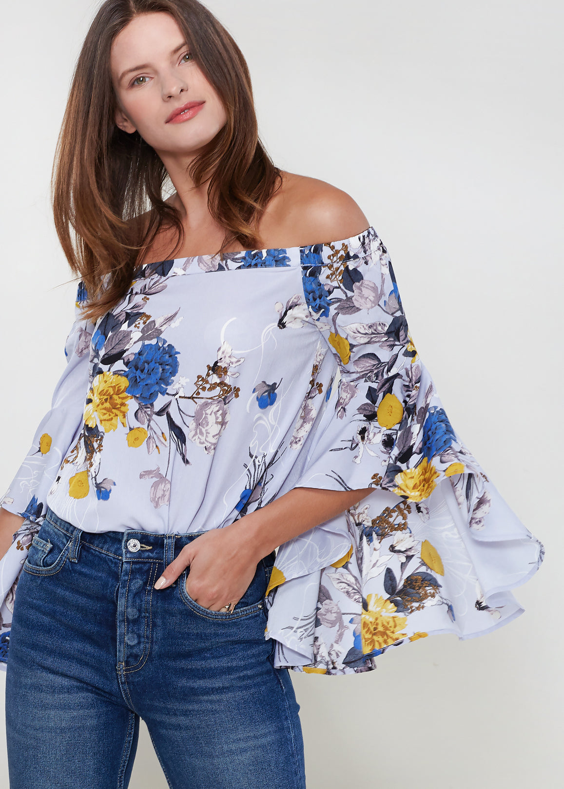 Bell Sleeve Off-Shoulder Top — Purple