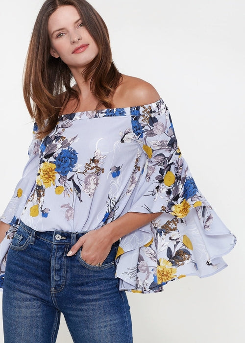 Bell Sleeve Off-Shoulder Top — Purple